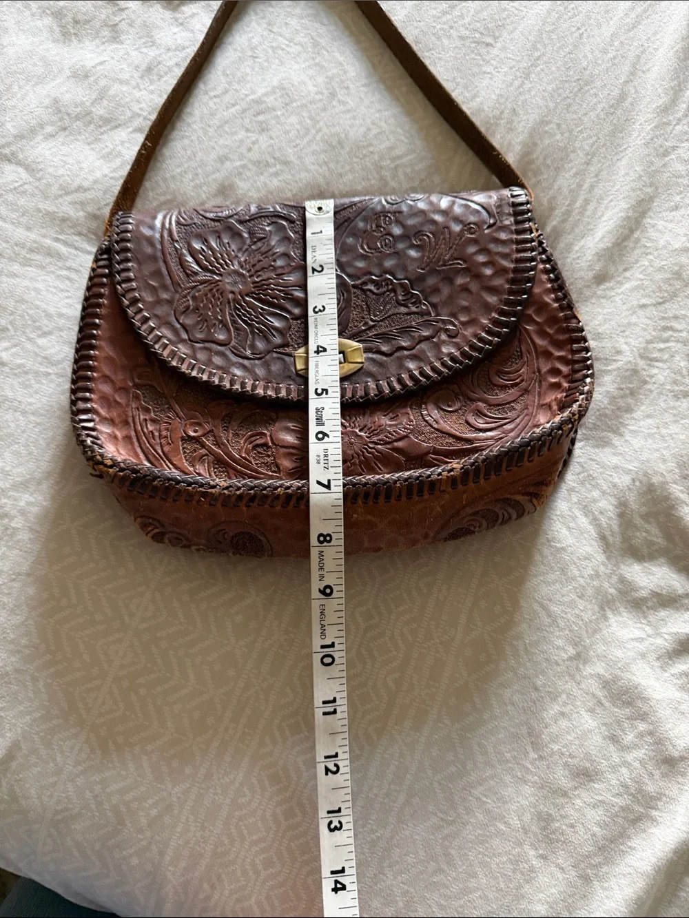Vintage 70s Tooled Leather Floral Crossbody Purse 🤎 Western Boho